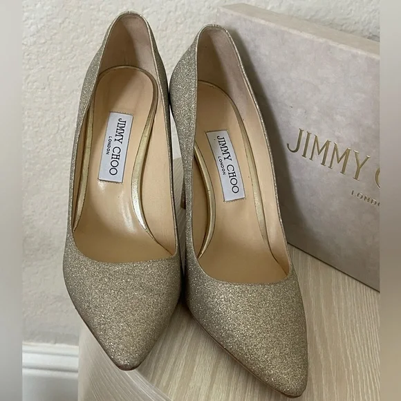 Jimmy Choo Romy 85 SIZE 39.5 Glitter Pointy Toe Pumps - Picture 6 of 9